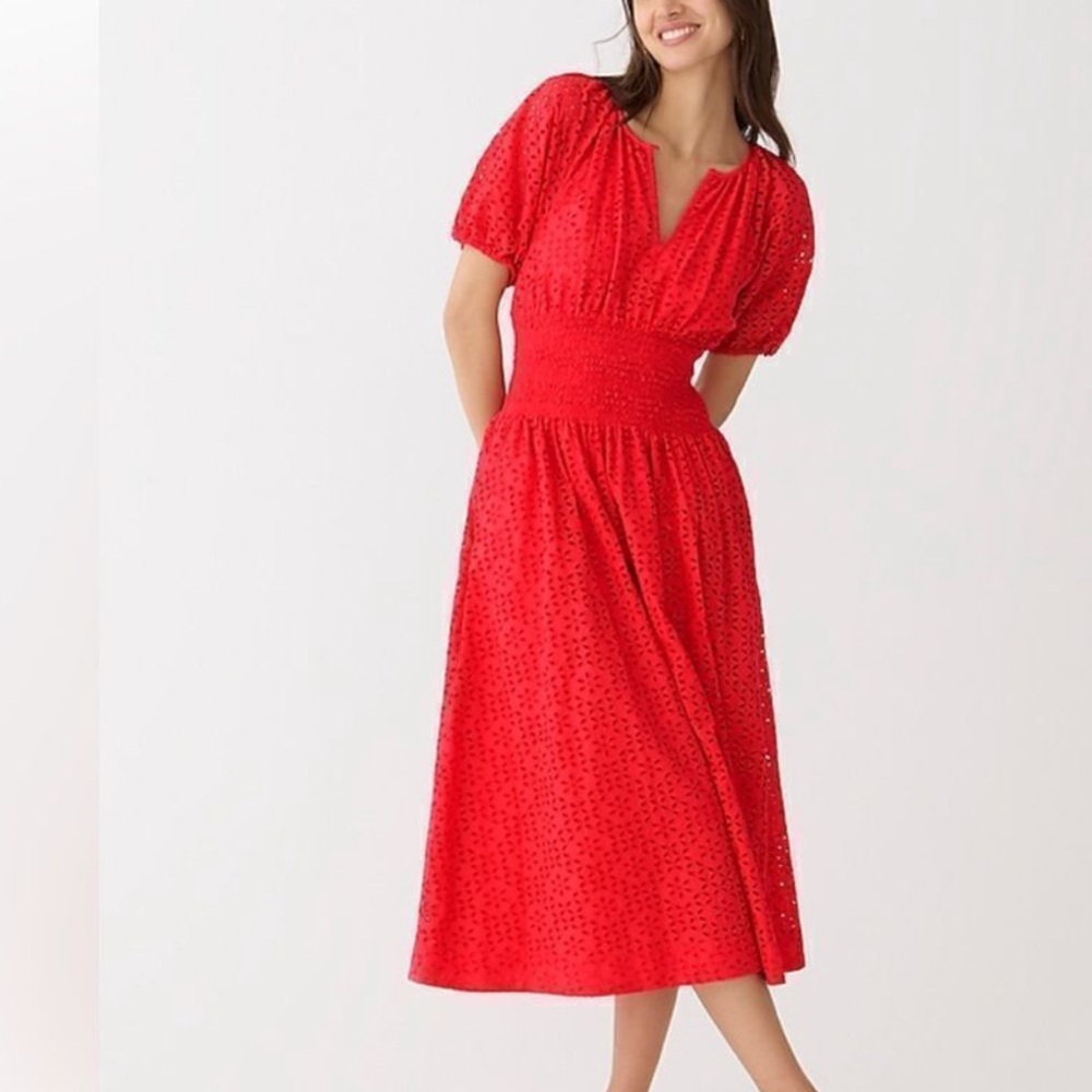 J. Crew Smocked waist midi dress in eyelet - Picture 4 of 9